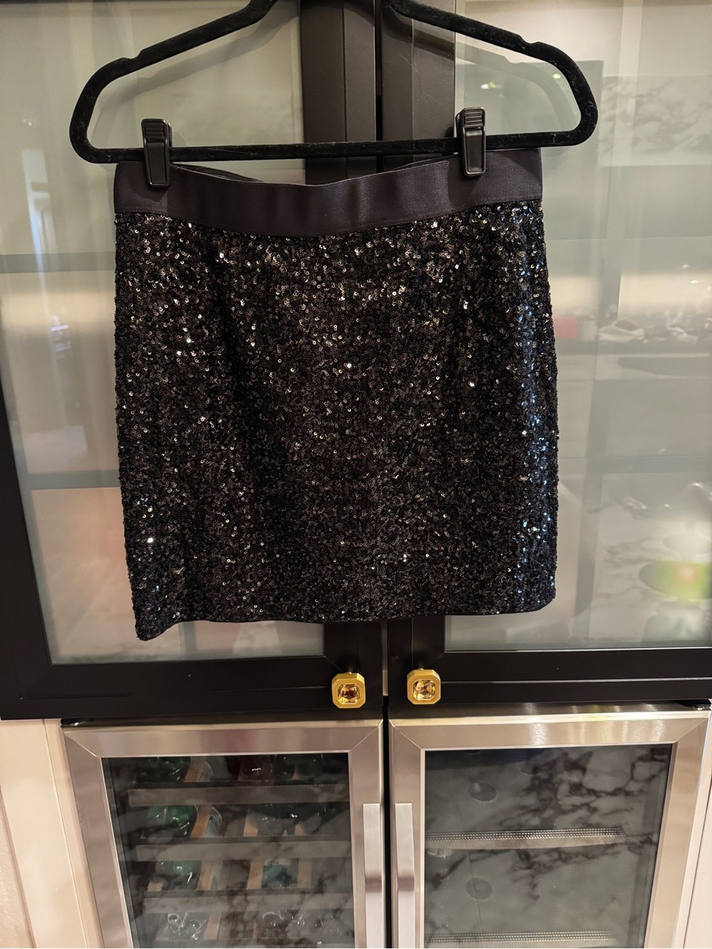 Bailey 44 Black Sequin Mini Skirt with Satin Waistband